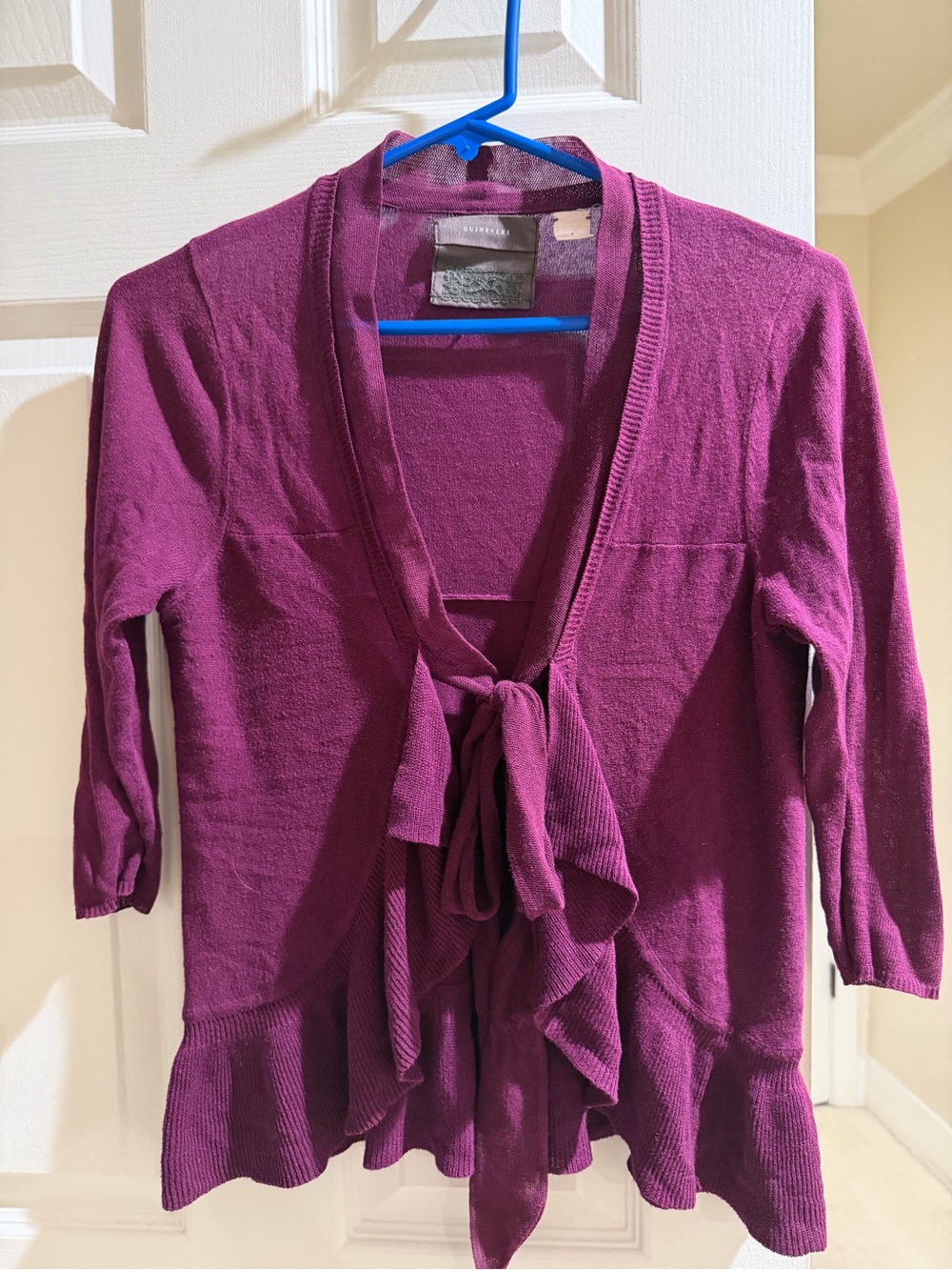 Anthropologie (Guinevere) Tie-Front Ruffle Plum / Purple Cardigan Sweater